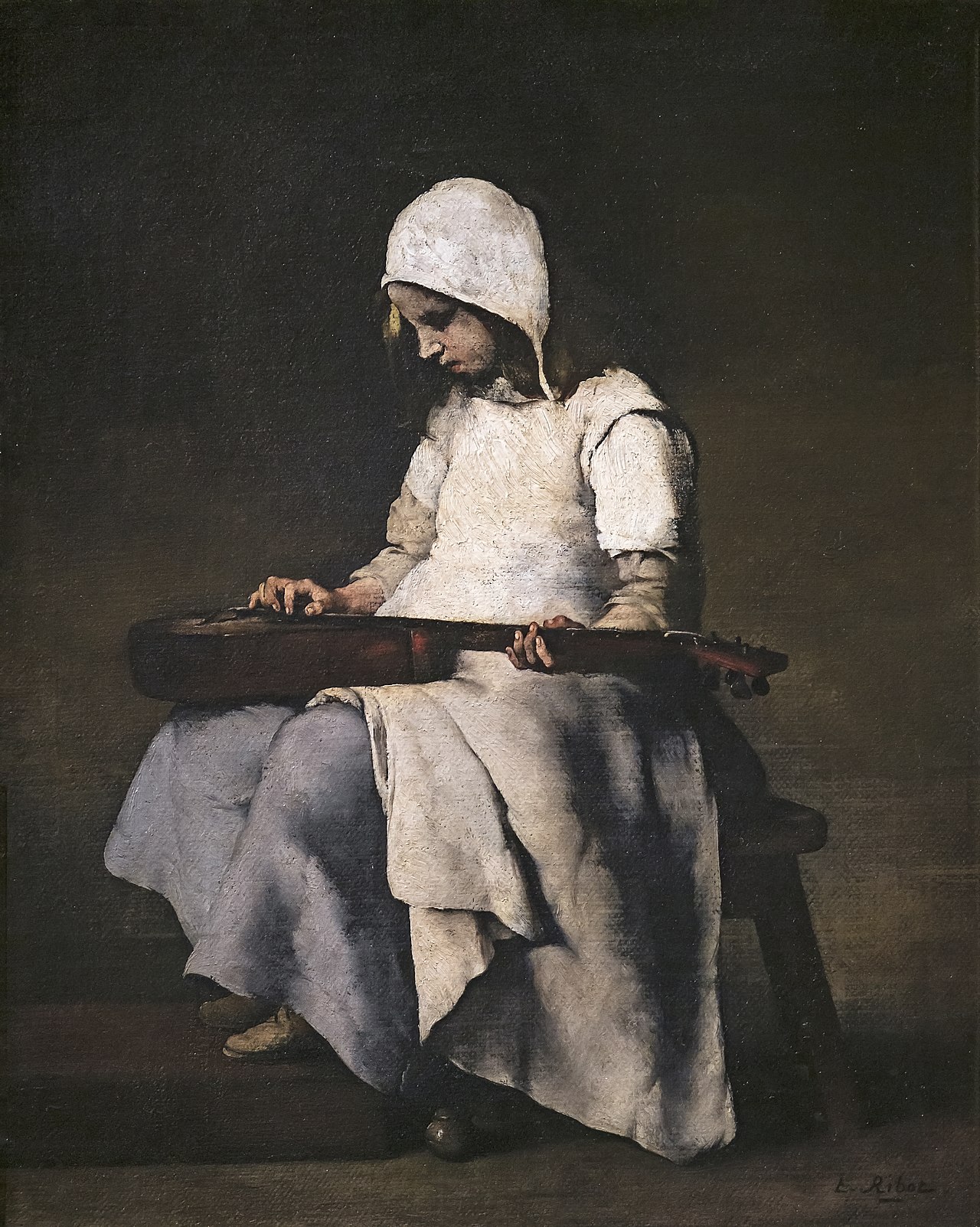 The girl with the guitar by Augustin Théodule Ribot