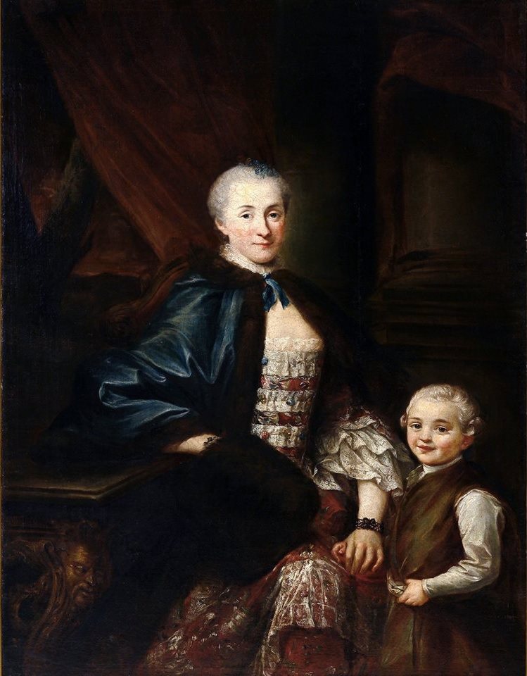 Portrait of Konstancja Poniatowska with her son Michał. by Augustyn Mirys