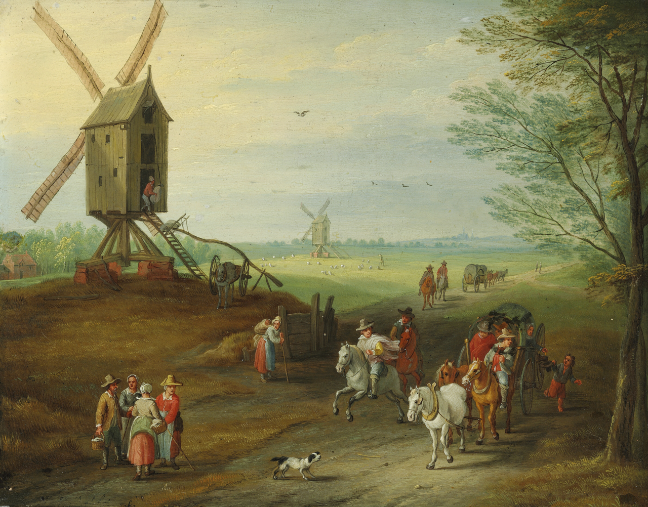 Landscape with mills and carts by Balthasar Beschey