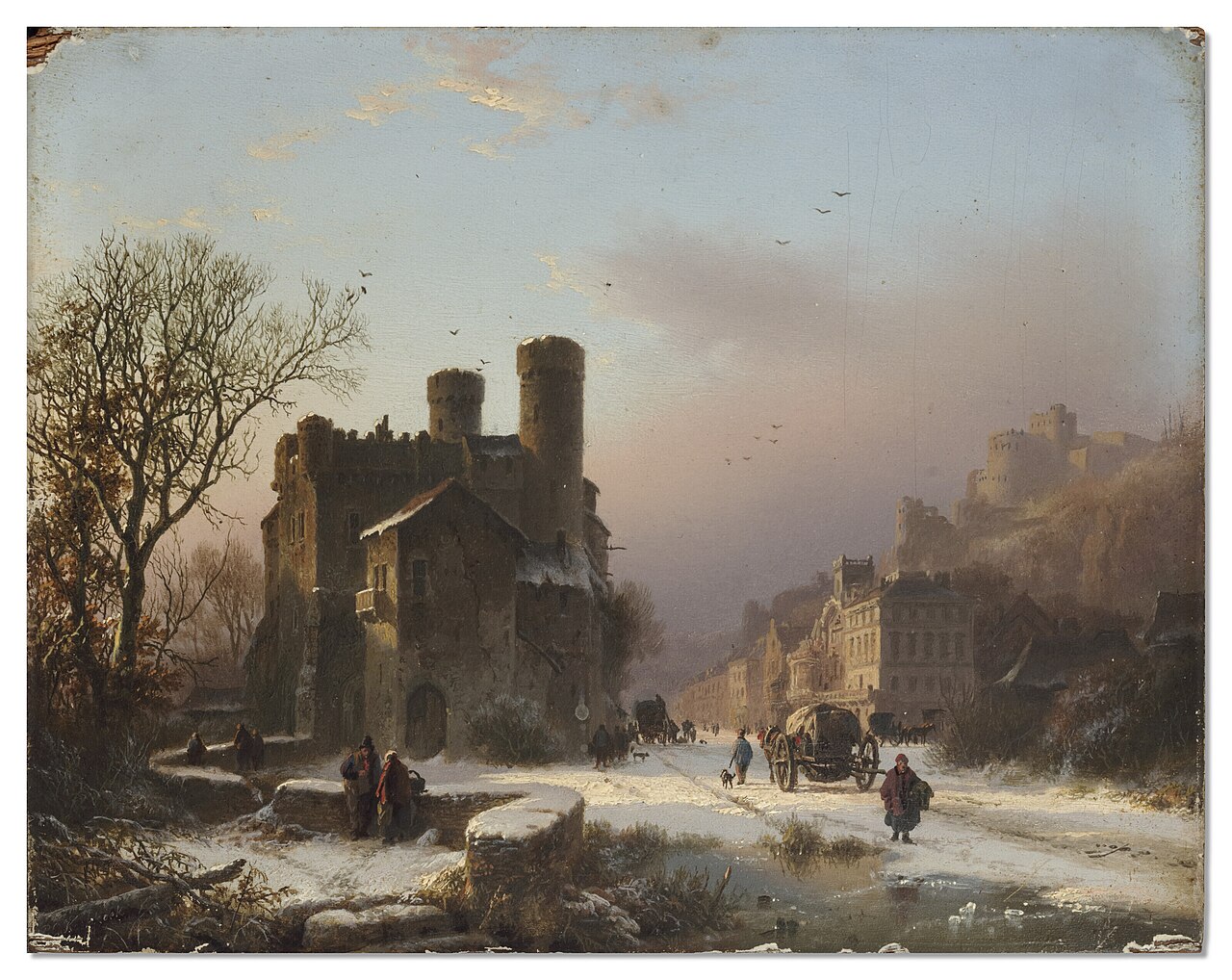 A winter landscape with figures near a village by Barend Cornelis Koekkoek