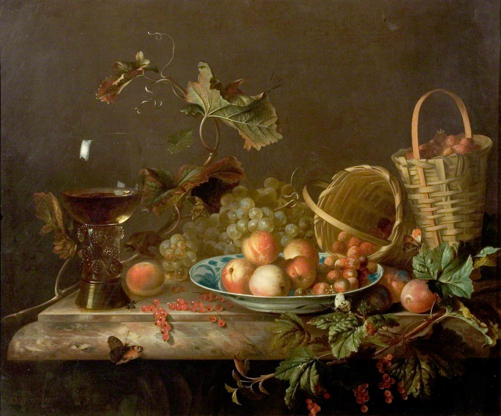 Fruit Piece with Wine Glass by Barend van der Meer