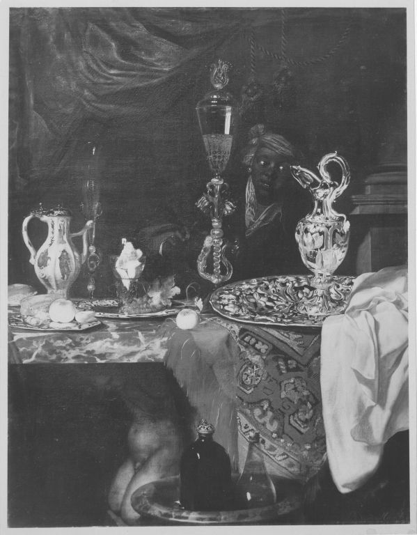 Still life with moor and splendor dishes by Barend van der Meer