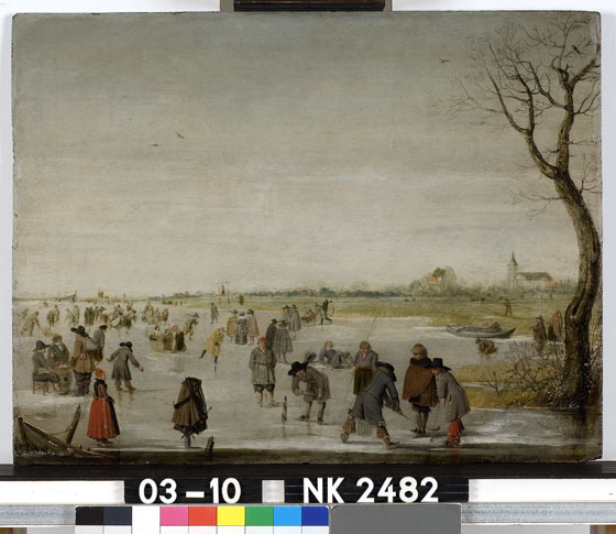 Skaters and kolf players on a Frozen River by Barent Avercamp
