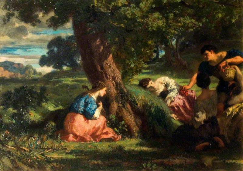 Cherries: A Group of Young Women in a Landscape, One of Them Holding a Basket of Cherries by Barthélemy Menn