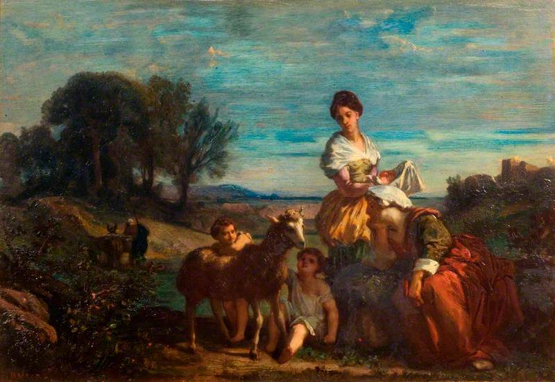 Children Playing with a Lamb by Barthélemy Menn