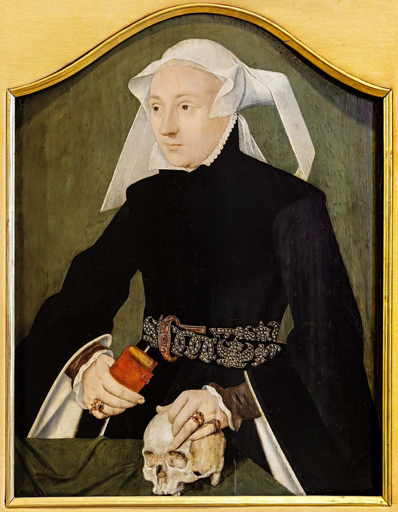 Portrait of woman with skull and book by Bartholomaeus Bruyn the Elder