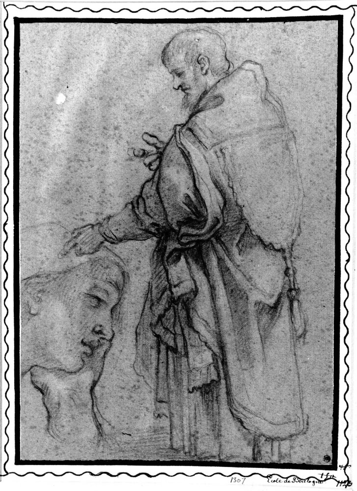 Study of male figure, profile left, and of woman resting her head in her hand by Bartolomeo Cesi