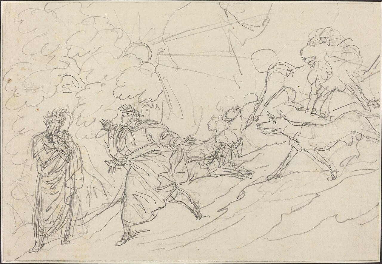 Dante Flees the Wild Beasts and Meets Virgil by Bartolomeo Pinelli
