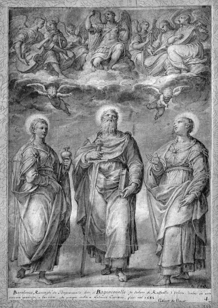 St. Paul accompanied by two female saints and an angelic choir by Bartolommeo Ramenghi
