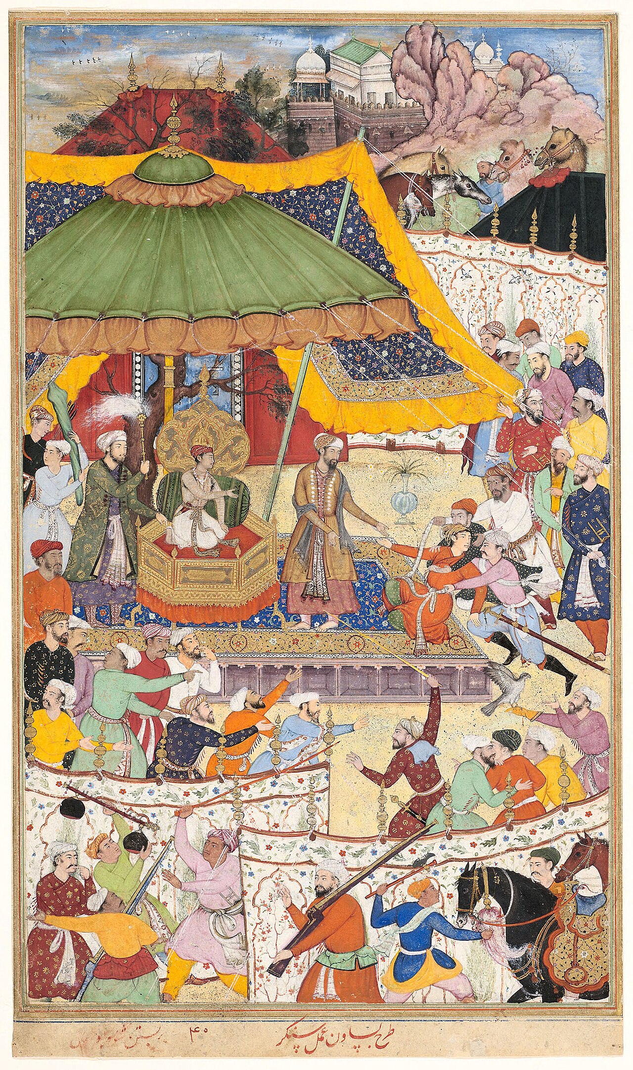 The Young Emperor Akbar Arrests the Insolent Shah Abu’l-Maali, page from a manuscript of the Akbarnama by Basawan