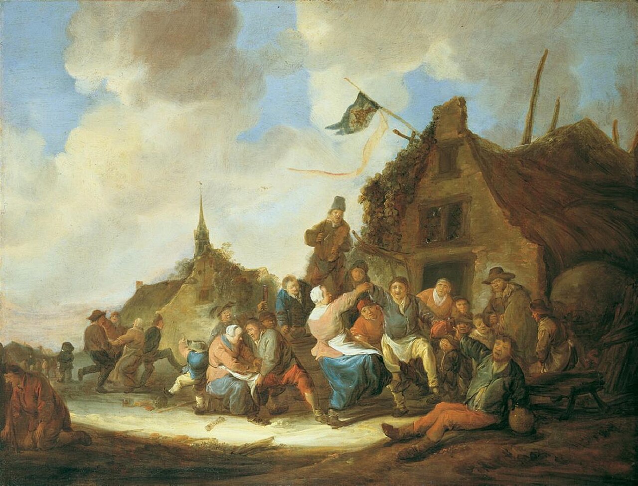 Peasants dancing and drinking outside an inn by Benjamin Gerritsz Cuyp