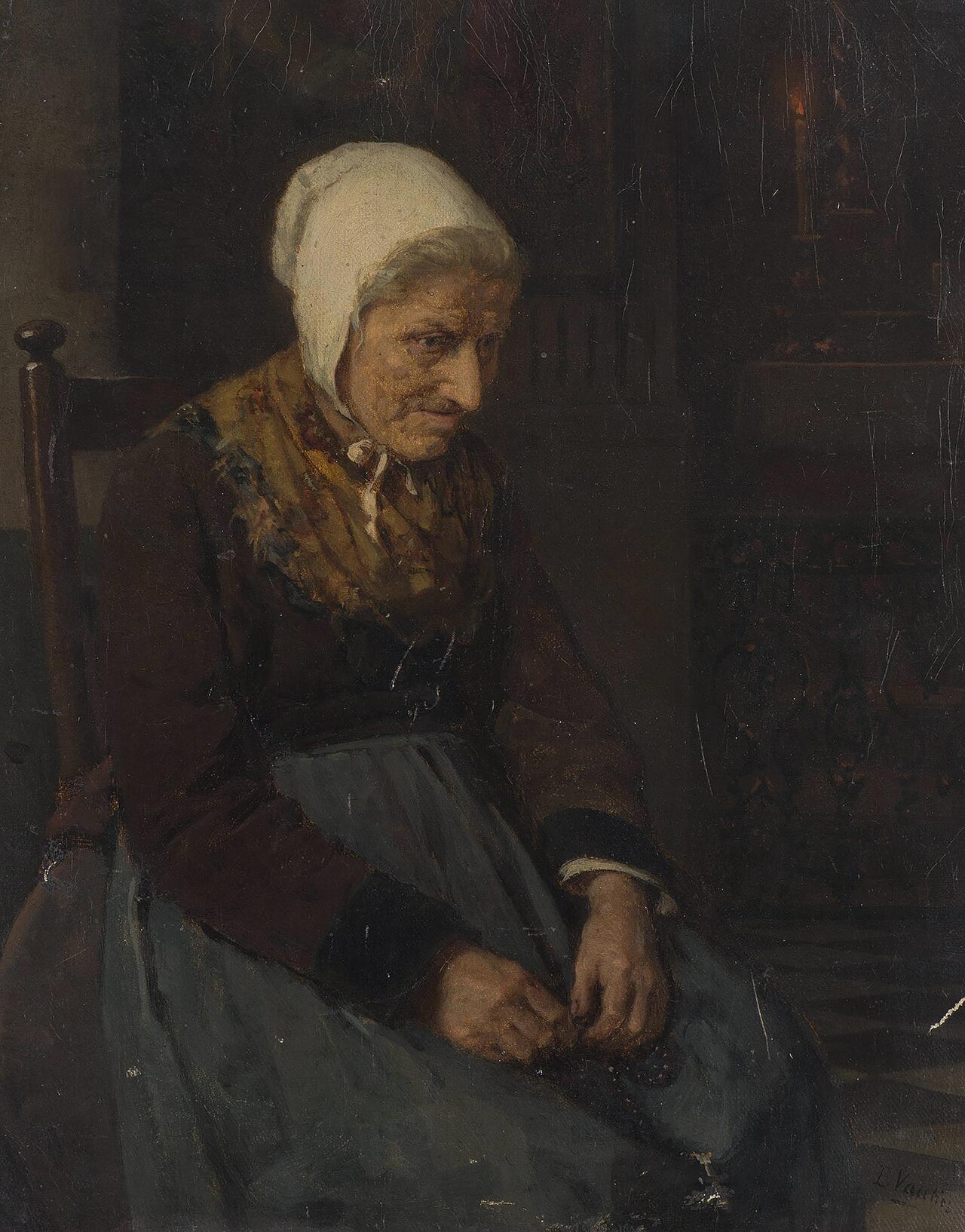 Old Woman seated on a Chair by Benjamin Vautier