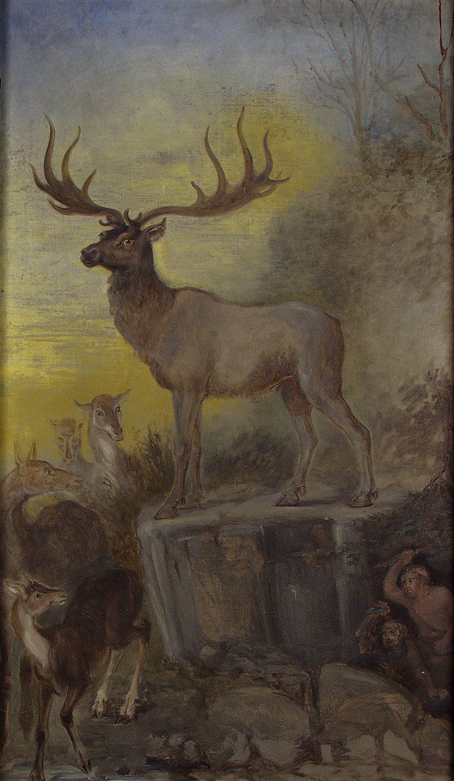 Irish Elk and Palaeolithic Hunter by Benjamin Waterhouse Hawkins