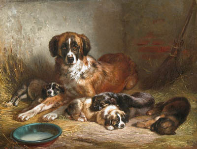 Bernese Mountain Dog and Her Pups by Benno Adam