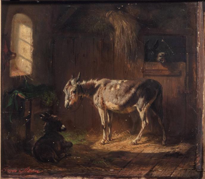 Donkeys in Stable by Benno Adam
