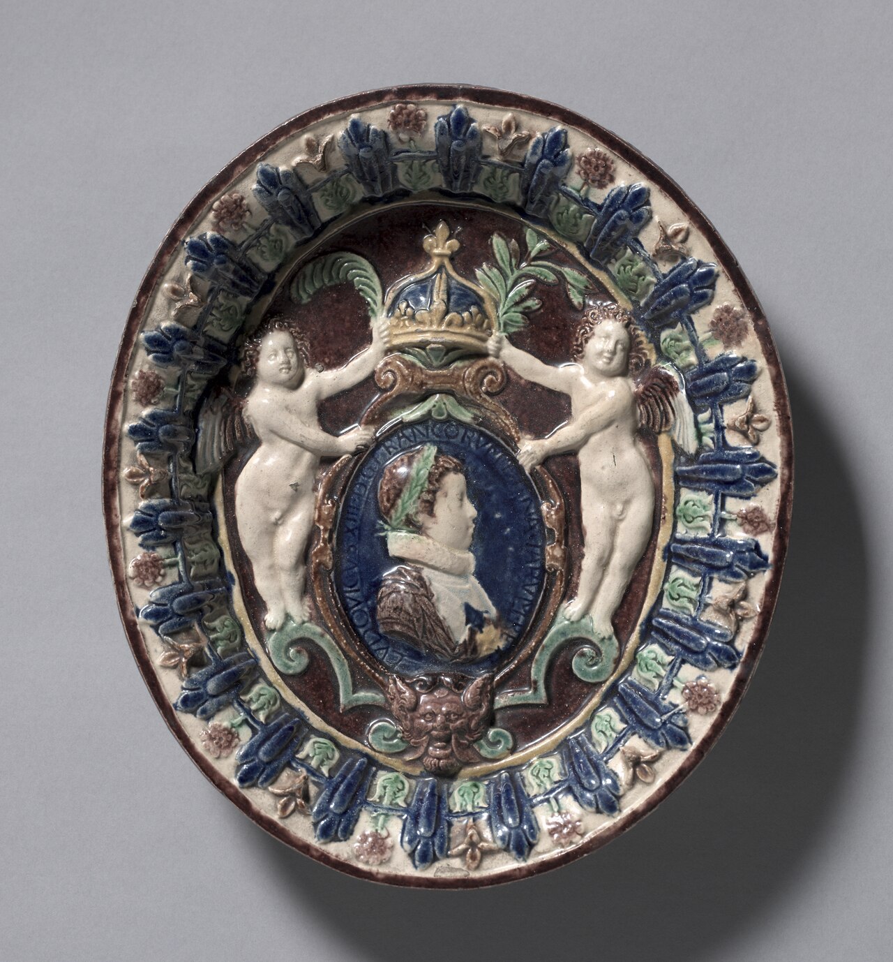 Oval Dish Commemorating the Ascent of the Young Louis XIII to the Throne of France by Bernard Palissy