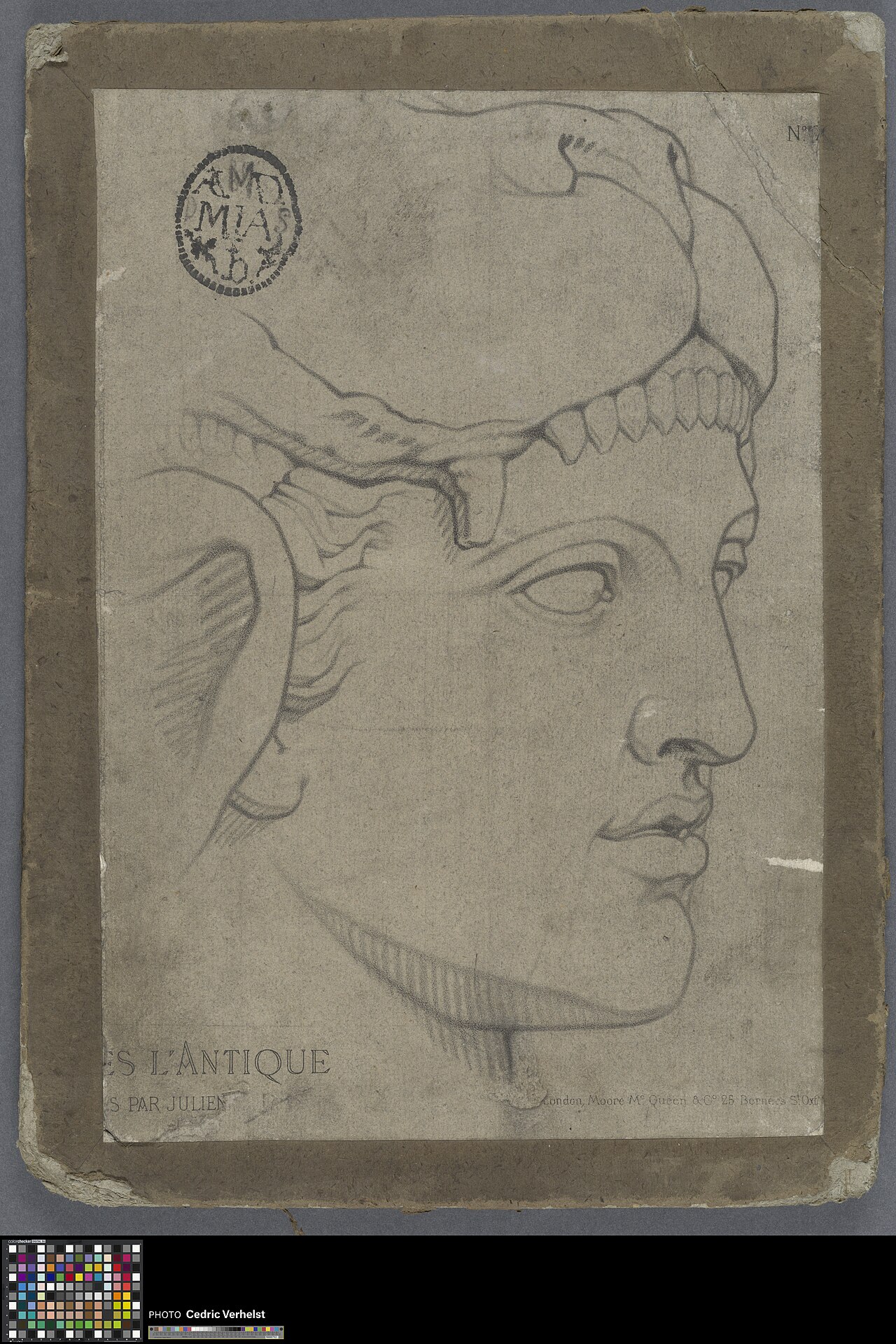 Academic print: head of a man wearing a lion hat by Bernard-Romain Julien