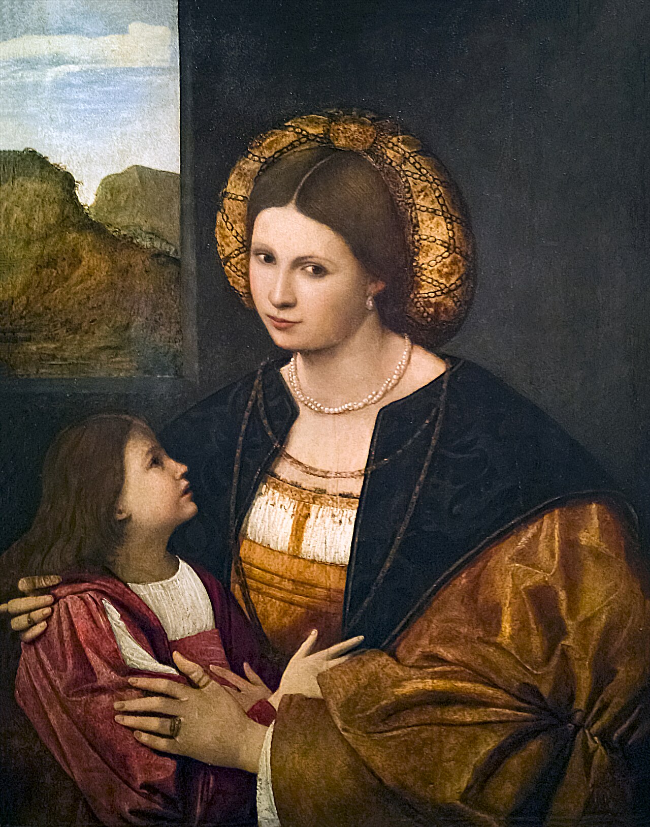 Portrait of lady with son by Bernardino Licinio