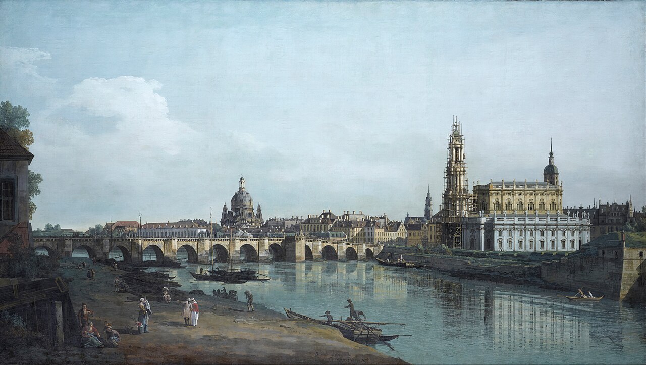Dresden From the Right Bank of the Elbe Below the Augustus Bridge by Bernardo Bellotto
