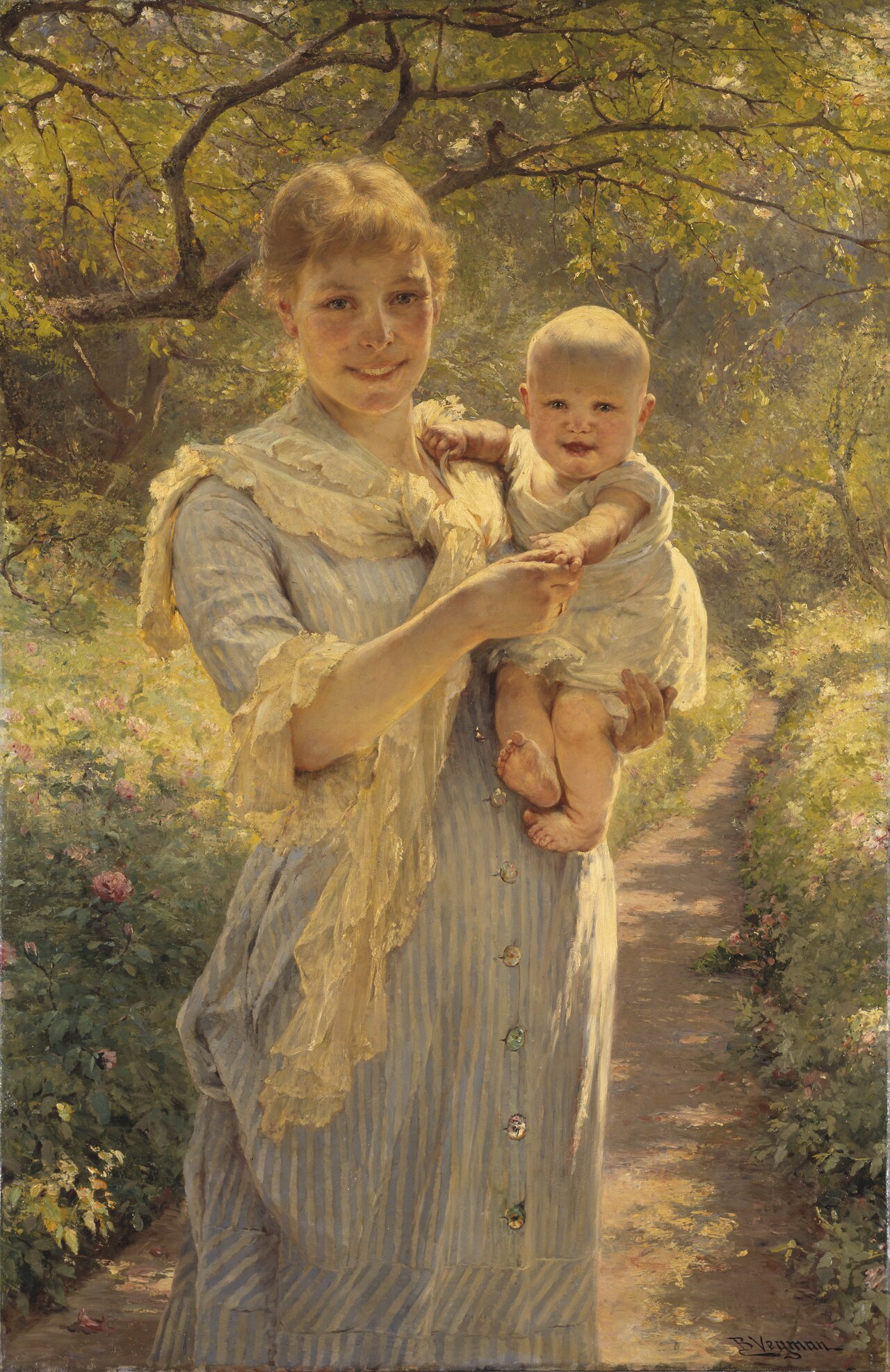 Young Mother with a Child in a Garden by Bertha Wegmann