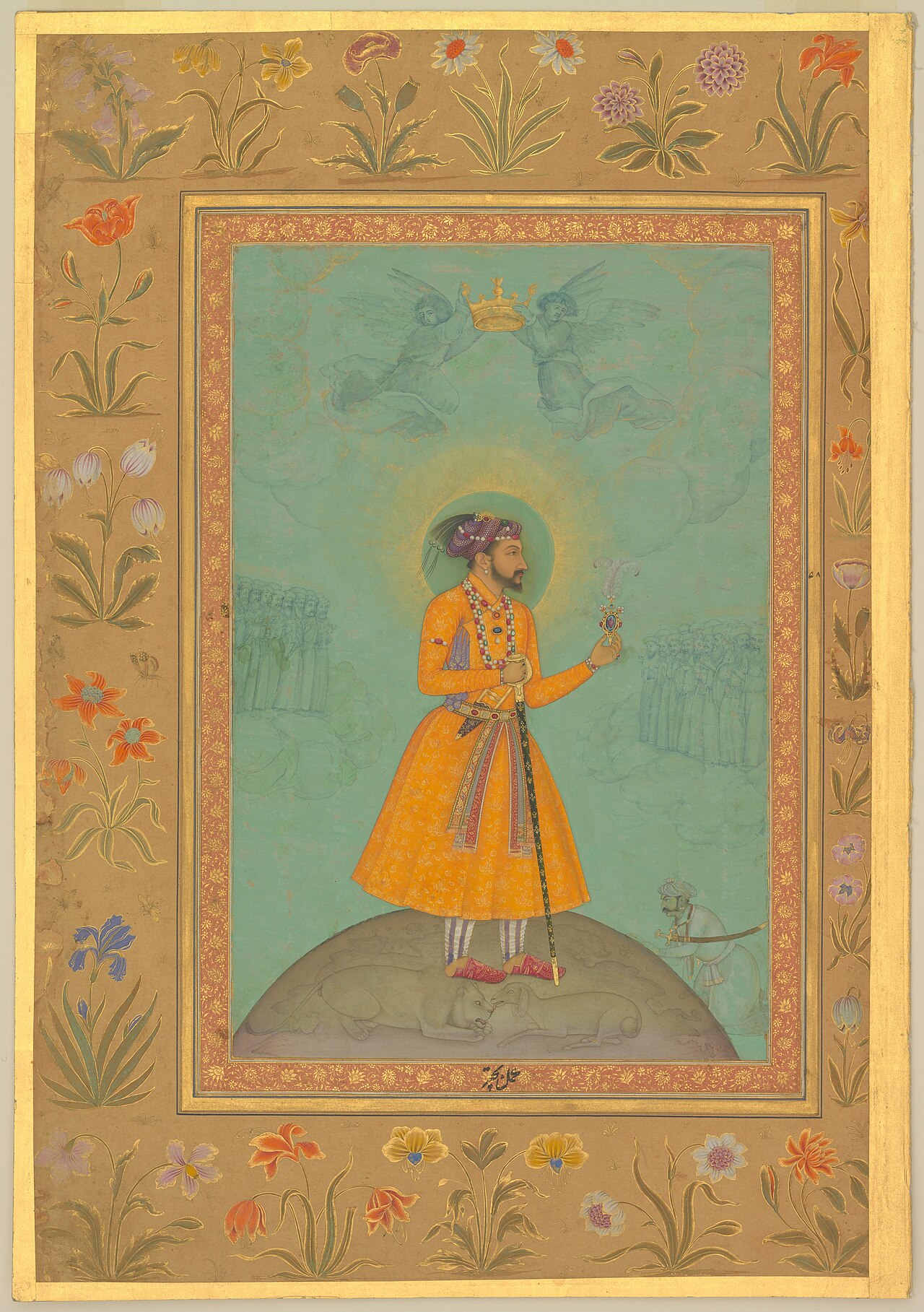 Mughal Emperor Shah Jahan standing on a globe (CBL In 07A.16) by Bichitr