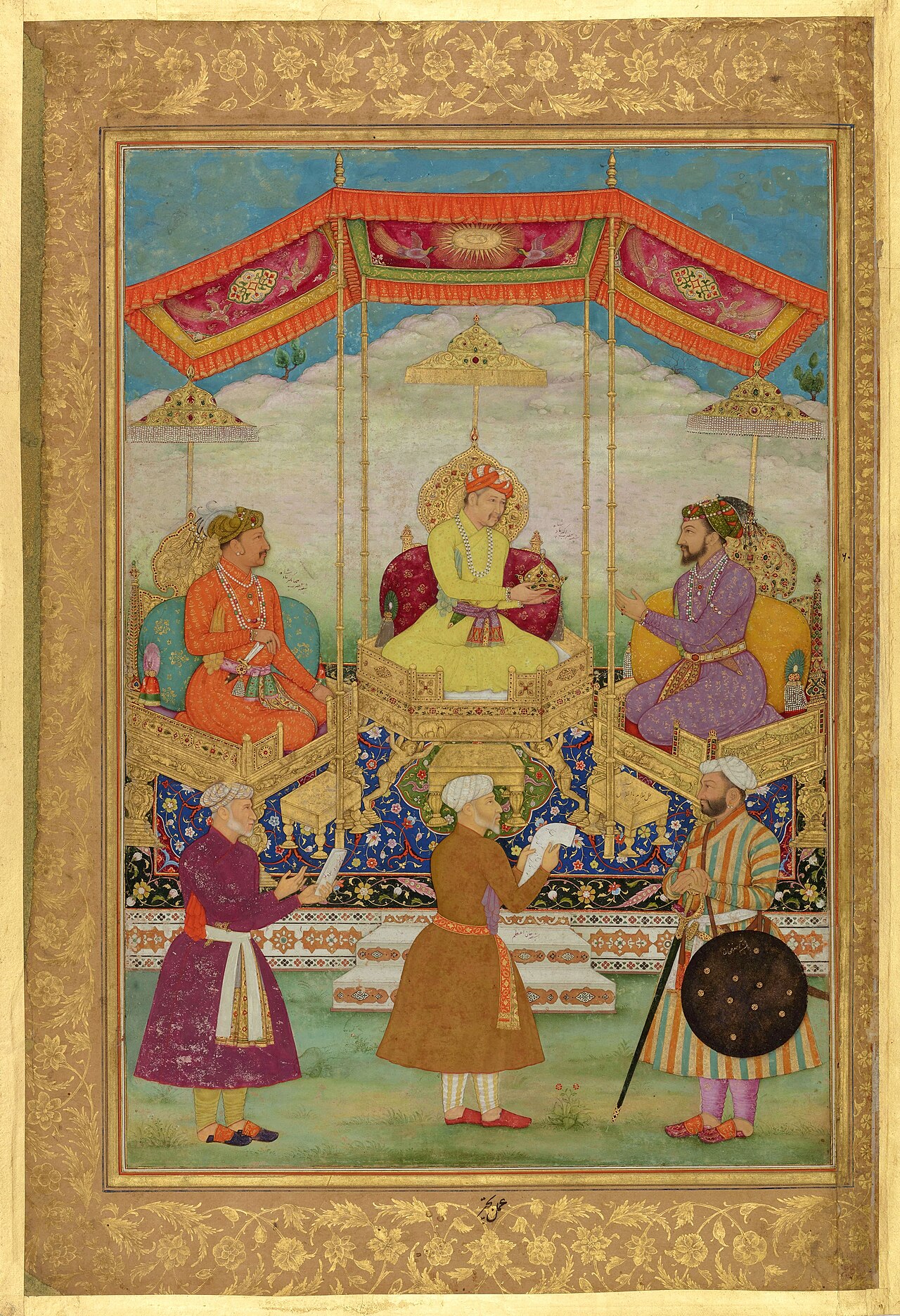 Mughal emperors Akbar, Jahangir and Shah Jahan with their ministers (CBL In 07A.19) by Bichitr