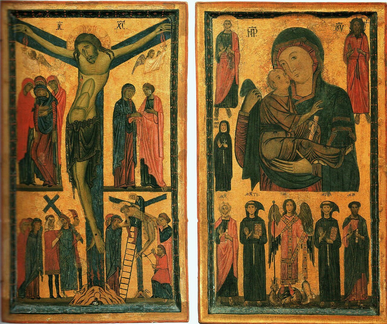Diptych of crucifixion and Madonna and Child by Bonaventura Berlinghieri