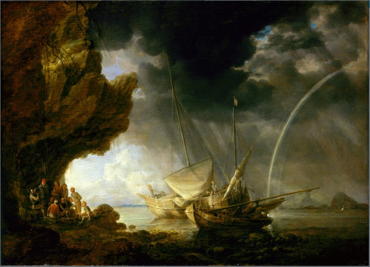 Seascape with Sailors Sheltering from a Rainstorm by Bonaventura Peeters the Elder