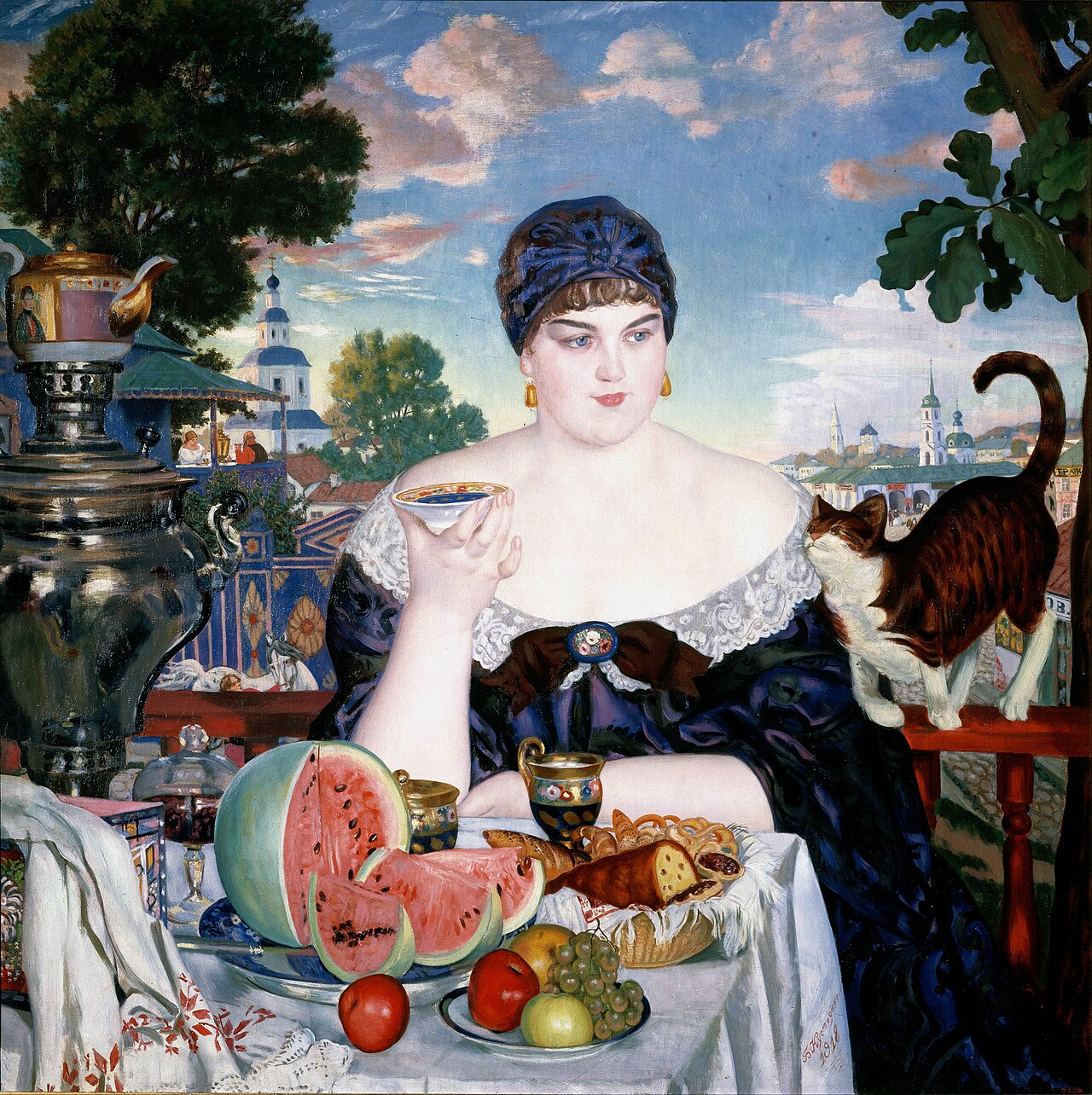 Merchant wife at tea by B.Kustodiev by Boris Kustodiev