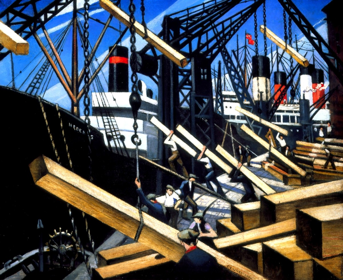 Loading Timber at Southampton Docks by C. R. W. Nevinson