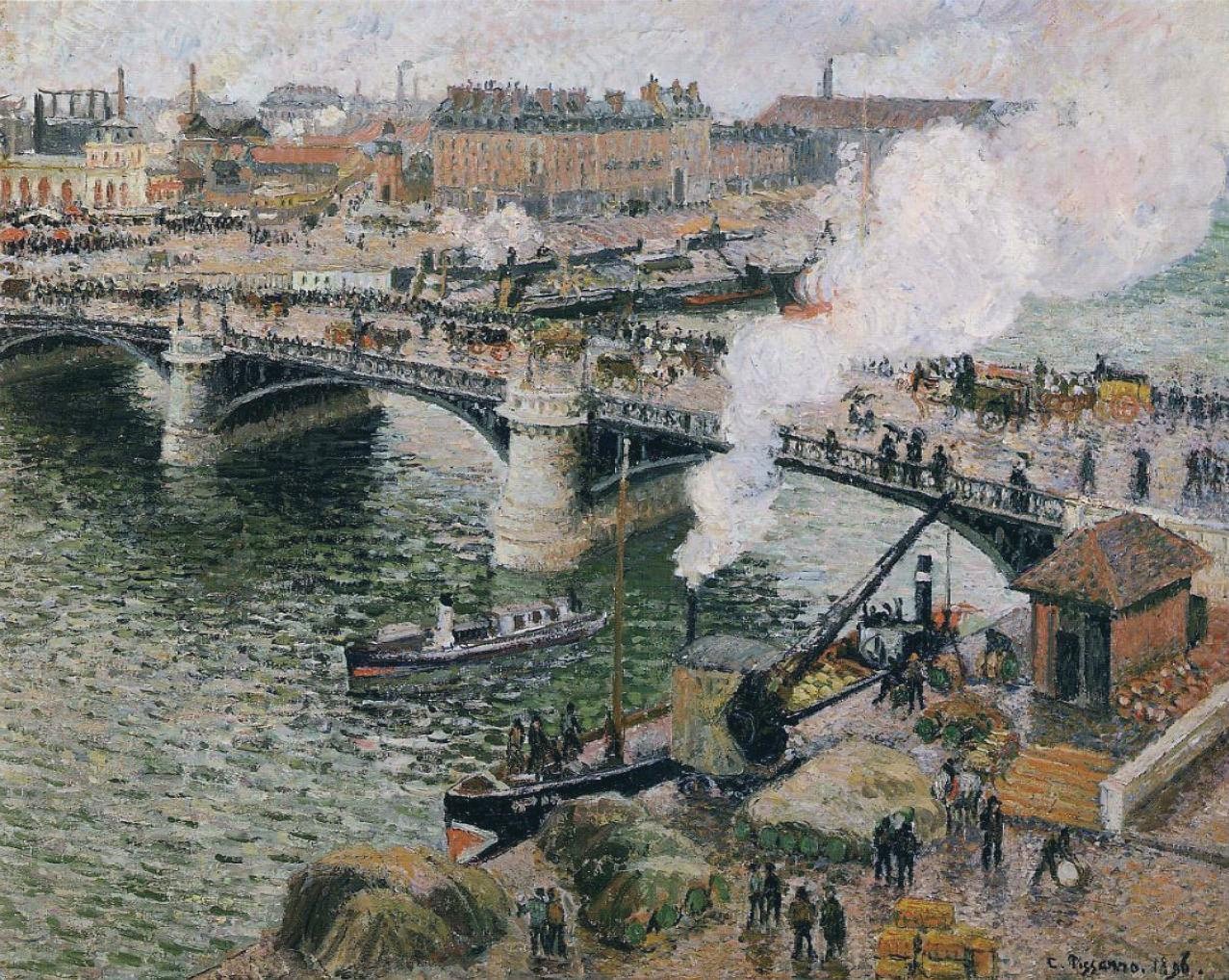 Pont Boieldieu in Rouen, Rainy Weather by Camille Pissarro