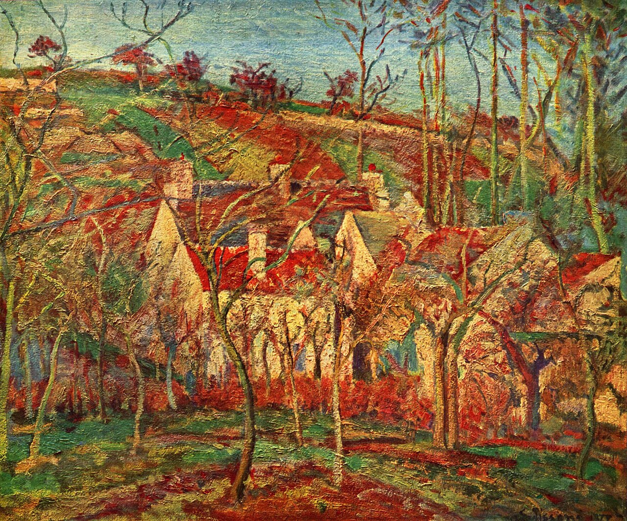 The Red Roofs, Côte Saint-Denis at Pontoise, Winter Effect by Camille Pissarro
