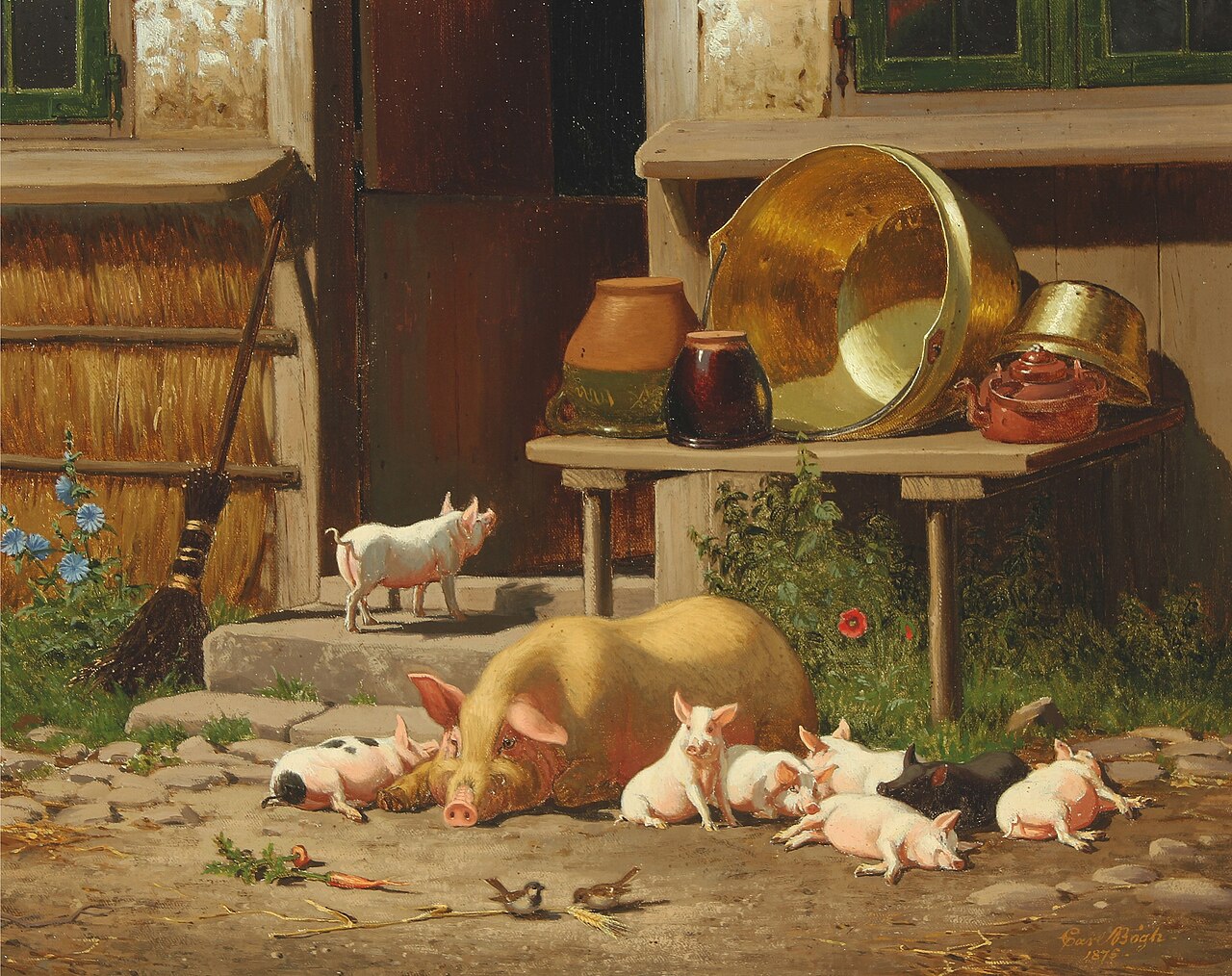 Summer day with a sow and her piglets by Carl Bøgh