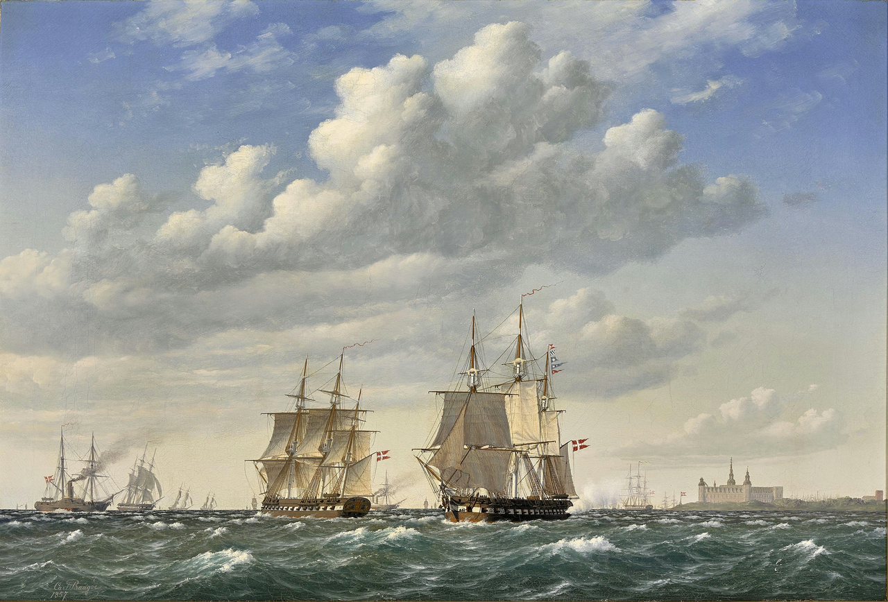 Danish ships in the Sound off Kronborg. by Carl Baagøe