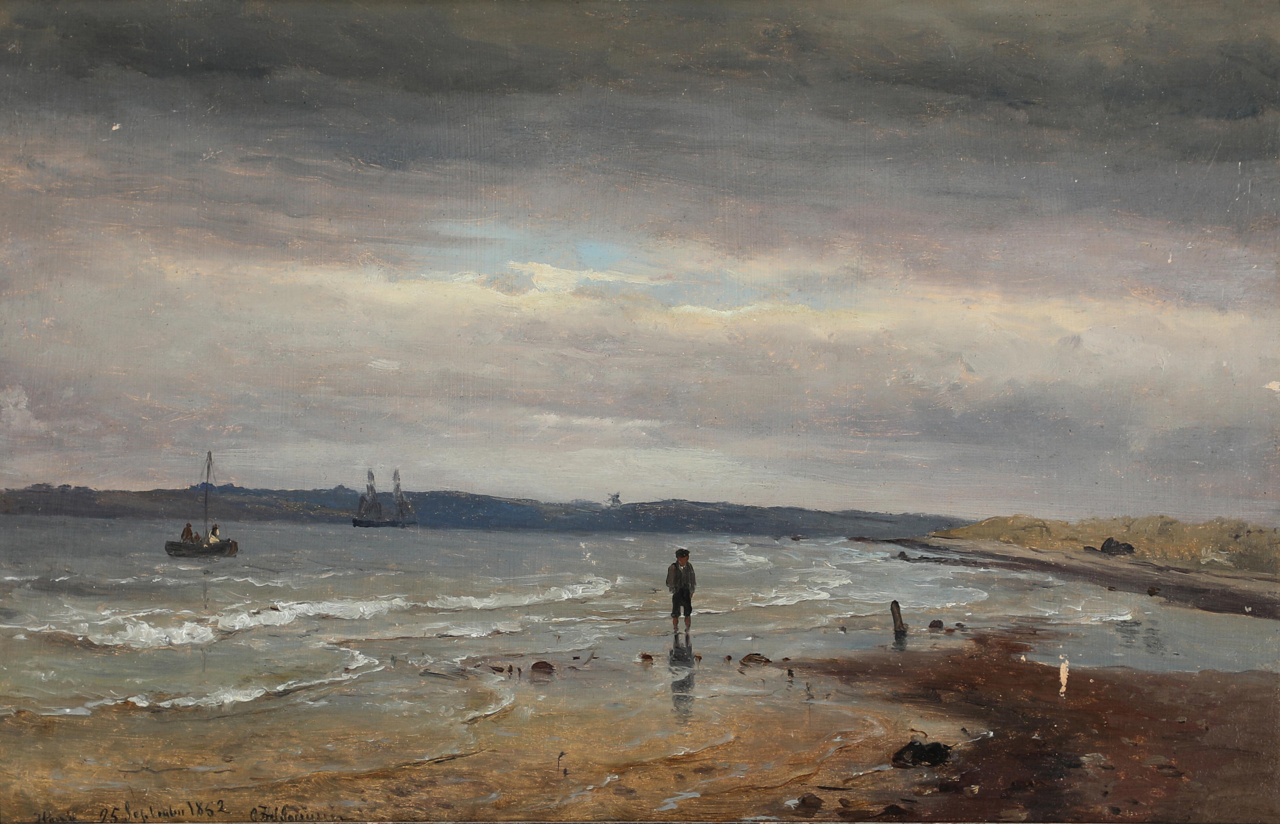 A boy at the water's edge near Hornbæk by Carl Frederik Sørensen
