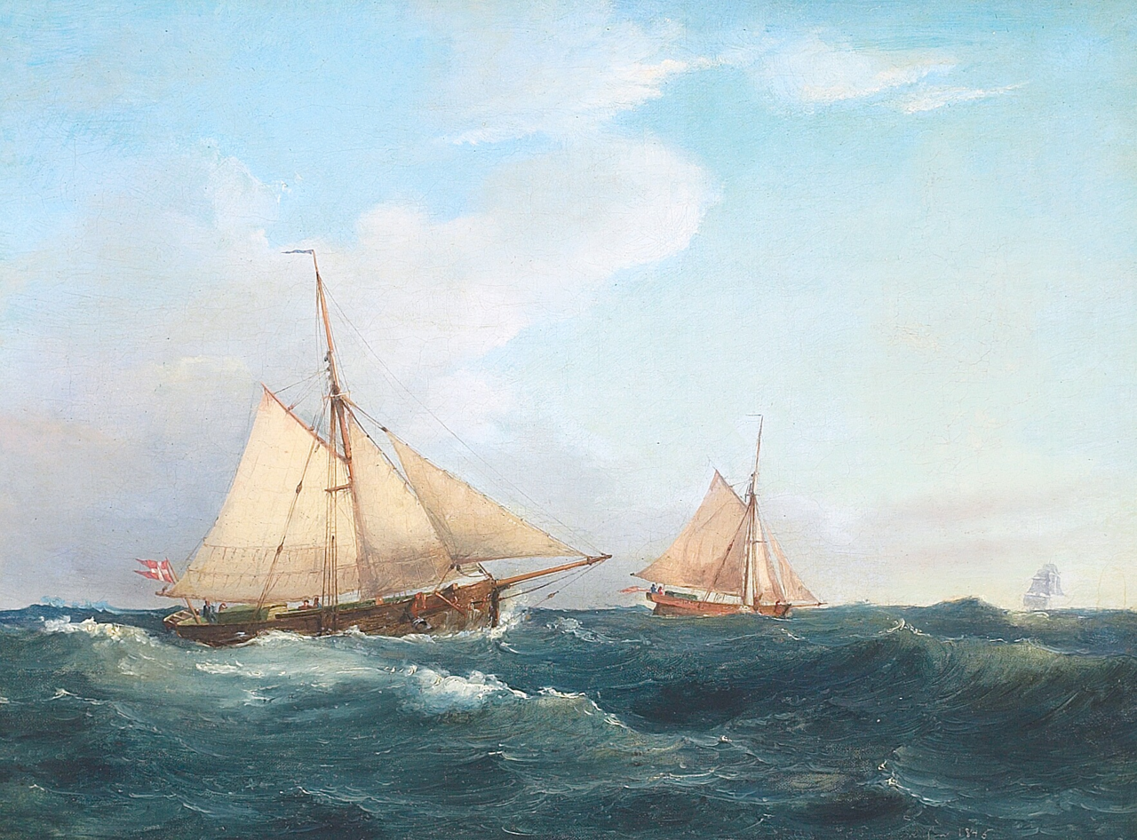 A customs cutter passing a cutter. by Carl Frederik Sørensen