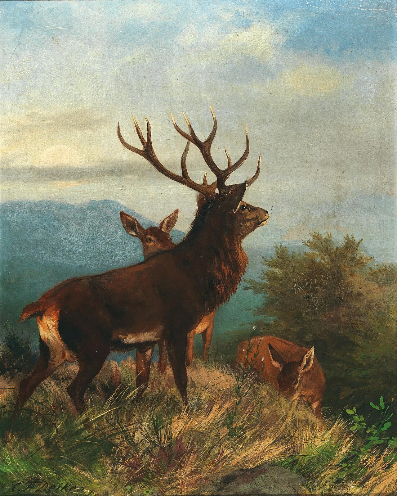 Deer with his pack by Carl Friedrich Deiker