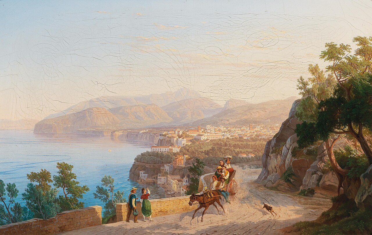 View of Sorrento, with a family outing in the foreground by Carl Götzloff