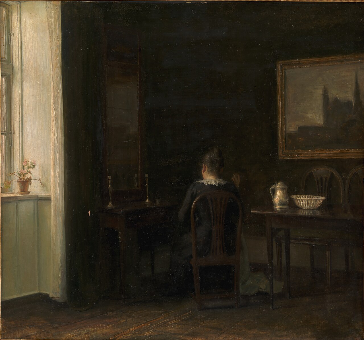 Interior with the Artist's Wife Emilie Heise by Carl Holsøe