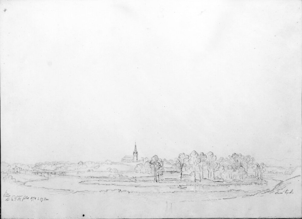 Bro, där Carl Johan Fahlcrantz föddes, och Tuna kyrka. Skissbok by Carl Johan Fahlcrantz