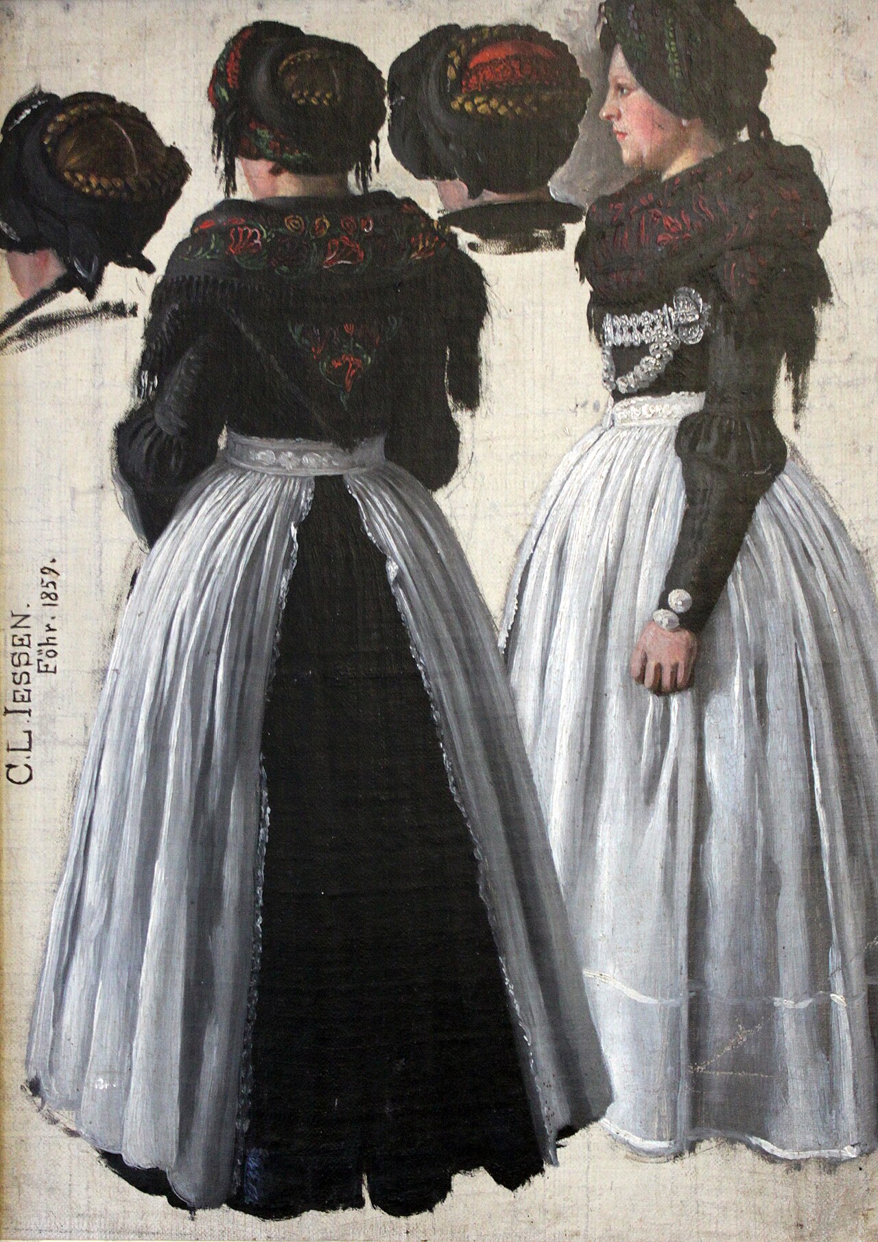 Frisian woman in a twofold depiction (Föhr) by Carl Ludwig Jessen