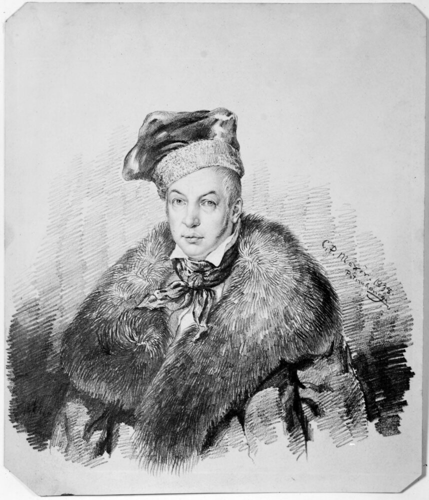 Porträtt av man med smala polisonger. Nordryssland by Carl Peter Mazér