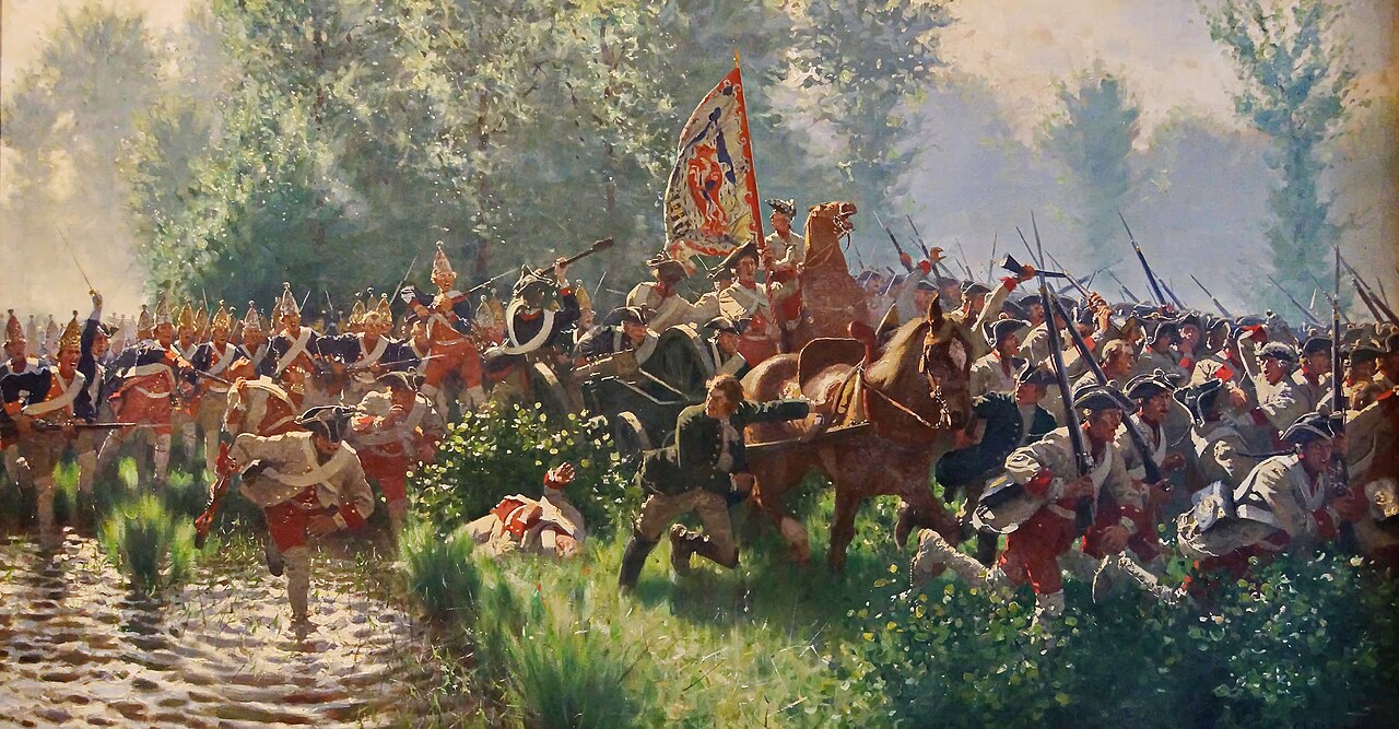 The Battle of Hohenfriedeberg on June 4, 1745. Prussian Grenadier battalions beat the Saxon Guard. by Carl Röchling