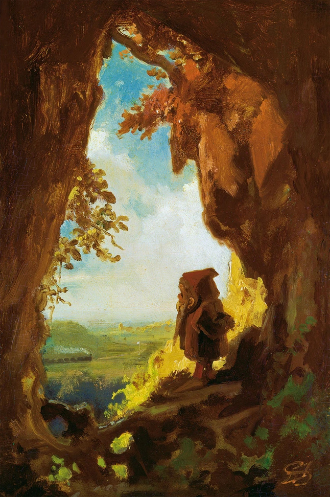 Gnome watching railway train by Carl Spitzweg