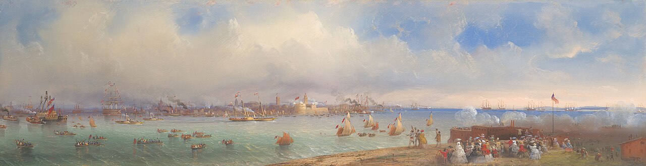 The great 'Peace Review' of the Fleet held at Spithead on 23rd April, 1856, following the conclusion of the Crimean War by Carlo Bossoli