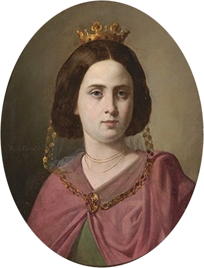 Portrait of Elizabeth II dressed as Saint Elizabeth of Hungary by Carlos Esquivel y Rivas