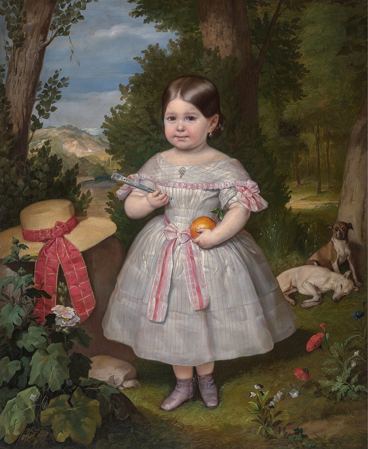 Portrait of a Young Girl in a Landscape by Carlos Luis de Ribera y Fieve