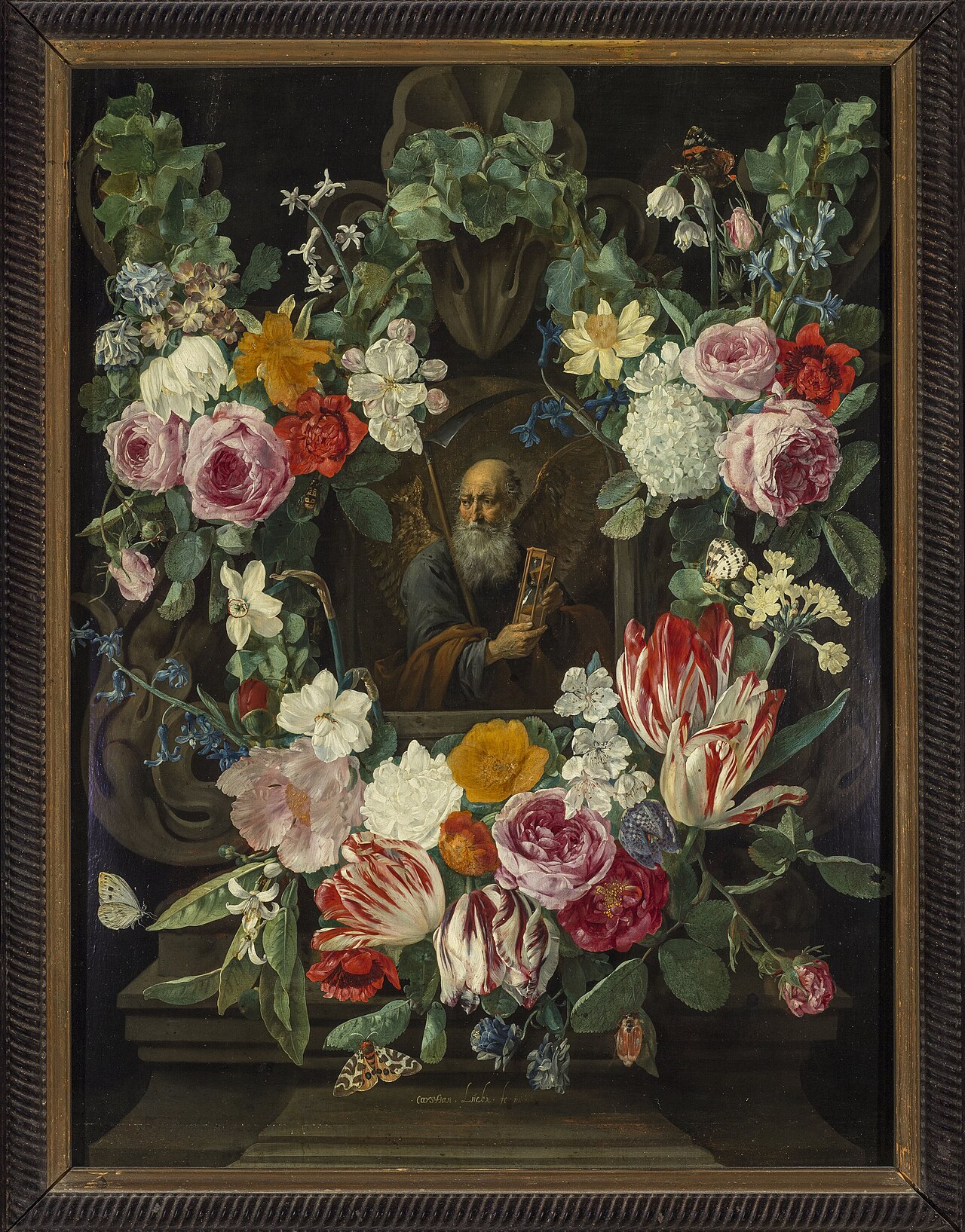 Personification of Time in a flower garland by Carstian Luyckx