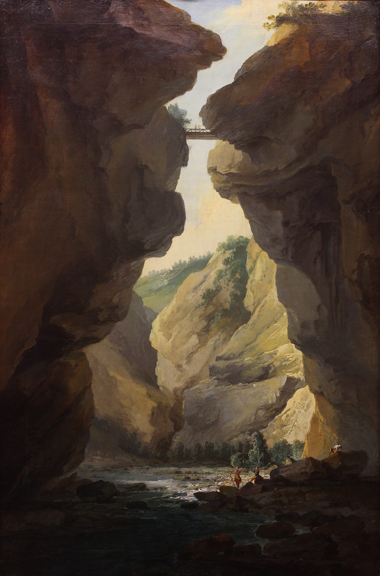 Bridge and Dala Gorge in Leuk, seen upstream by Caspar Wolf