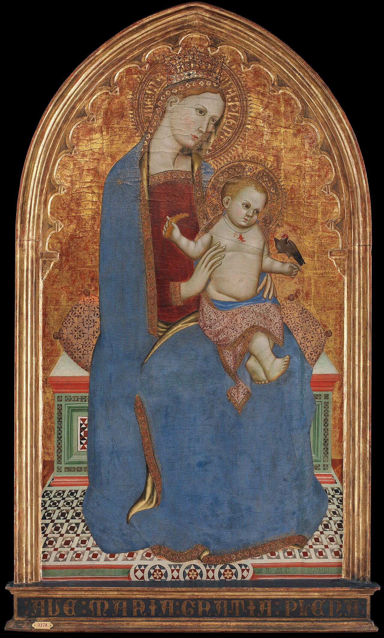 Virgin and Child playing with a Goldfinch and holding a Sheaf of Millet by Cecco di Pietro